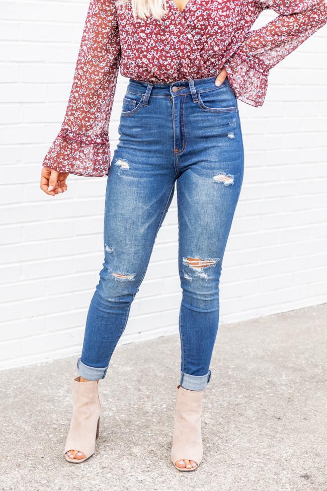 Ginger Distressed Medium Wash Skinny Jeans