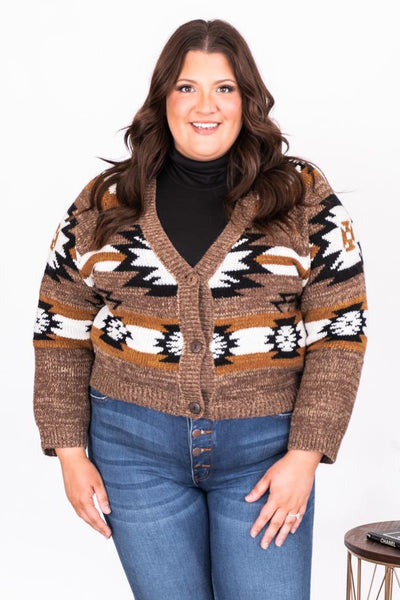 Beyond Time Mocha Southwestern Print Cardigan