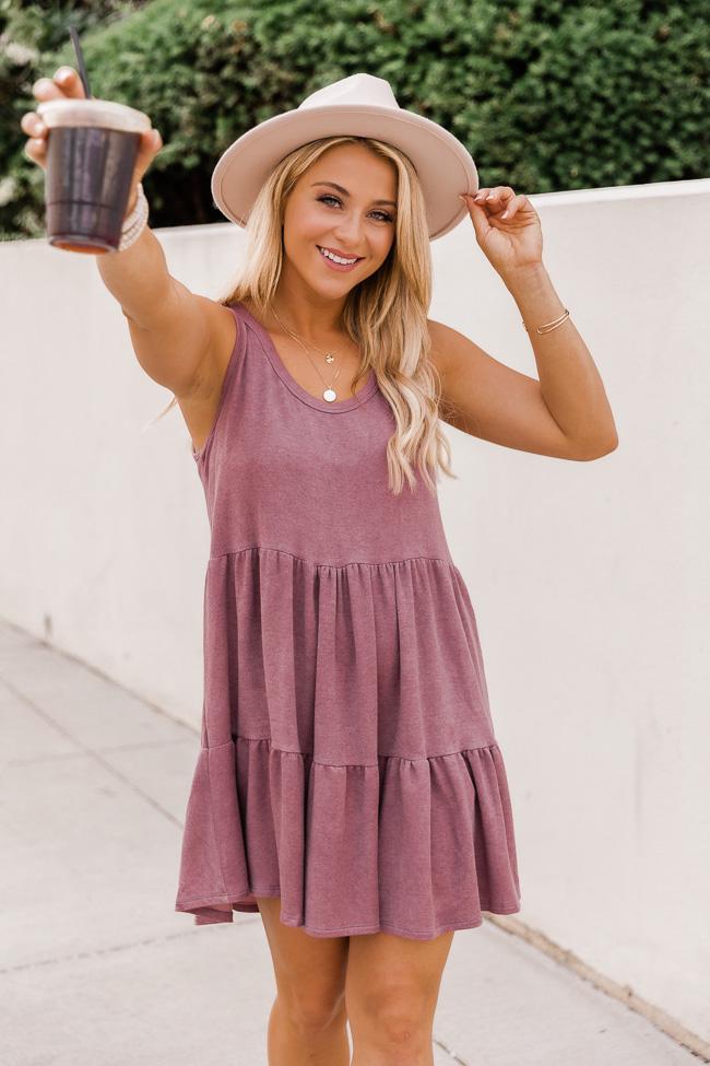 Stay Longer Mauve Tiered Tank Dress
