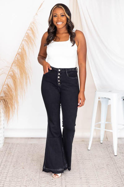 Camille Black Frayed Hem Flare Jeans