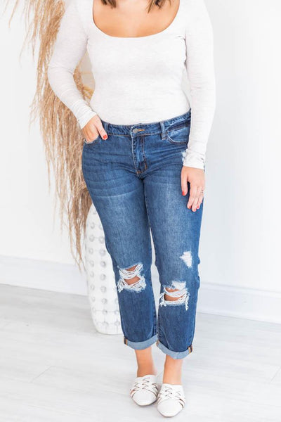 Jodie Distressed Dark Wash Mom Jeans