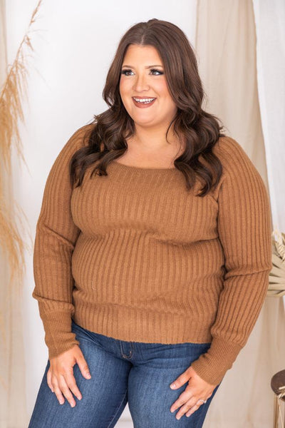Reunited Love Brown Square Neck Fitted Sweater FINAL SALE