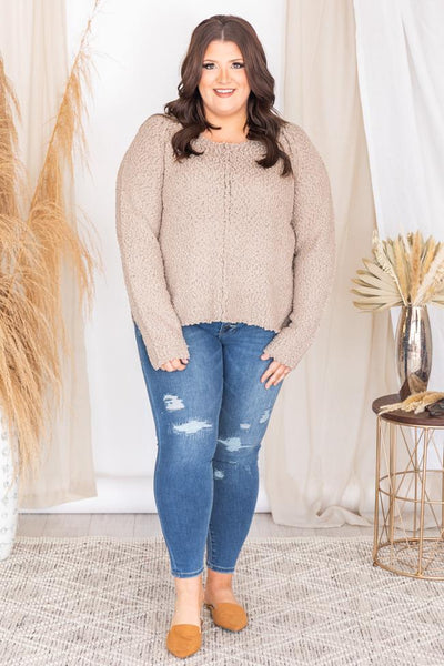 Said It Twice Taupe Popcorn Sweater