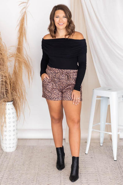 Wishing Again Mocha/Black Front Tie Spotted Shorts