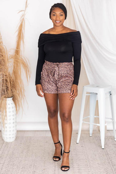 Wishing Again Mocha/Black Front Tie Spotted Shorts