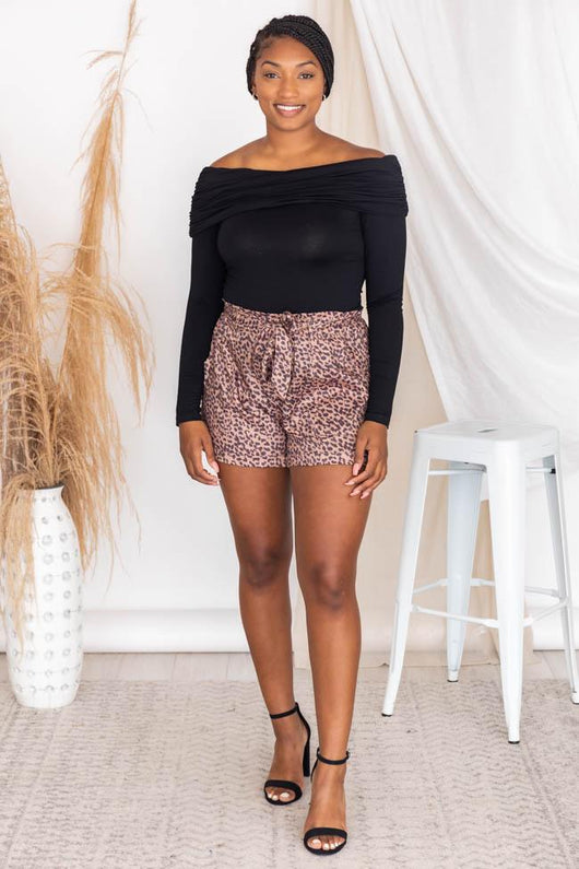 Wishing Again Mocha/Black Front Tie Spotted Shorts