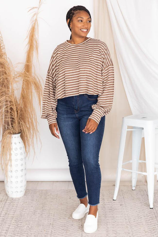 Sunday Stroll Brown Striped Long Sleeve Blouse FINAL SALE