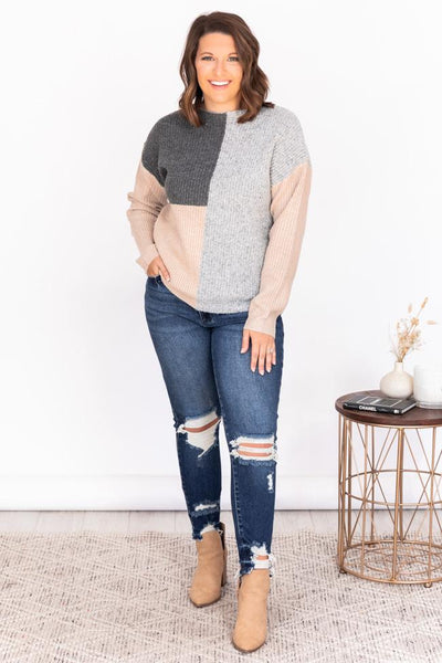Maybe It's Love Grey Colorblock Sweater