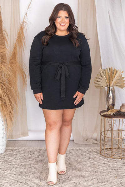 Downtown Streets Black Belted Sweatshirt Dress