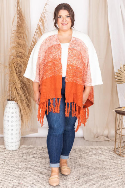 Finally Together Orange Ombre Fringe Poncho FINAL SALE