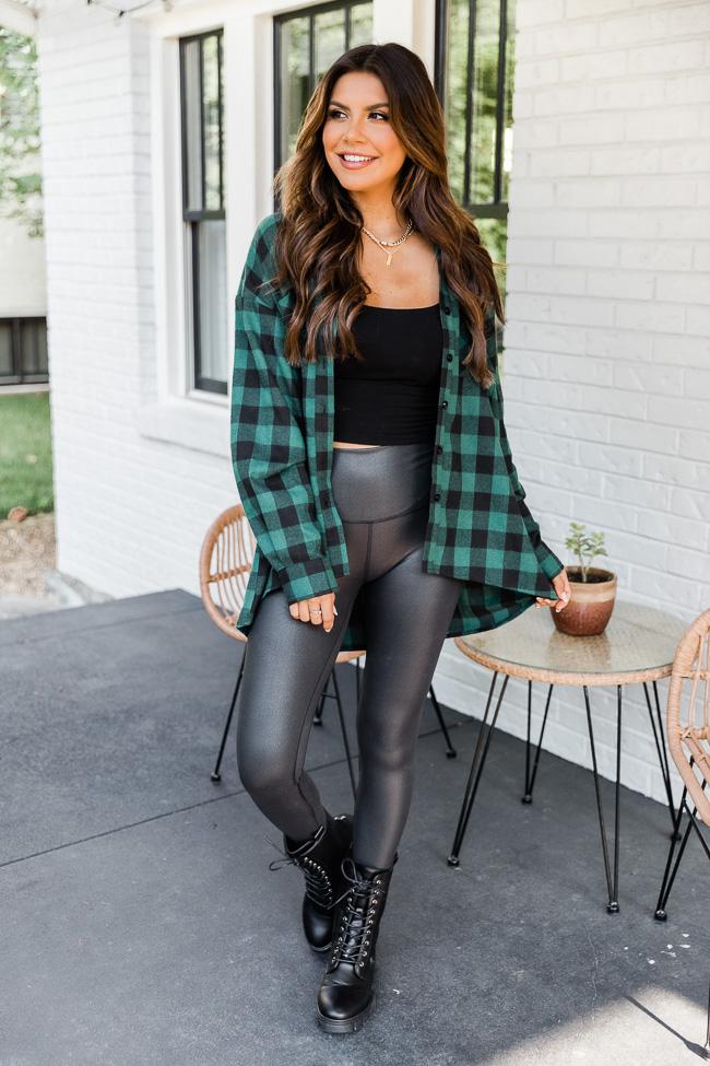 Northern Sky Green Buffalo Plaid Button Up Blouse