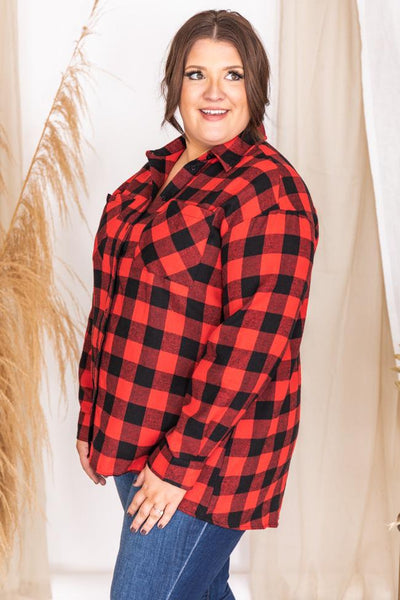 Northern Sky Red Buffalo Plaid Button Up Blouse
