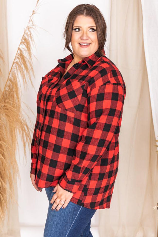 Northern Sky Red Buffalo Plaid Button Up Blouse