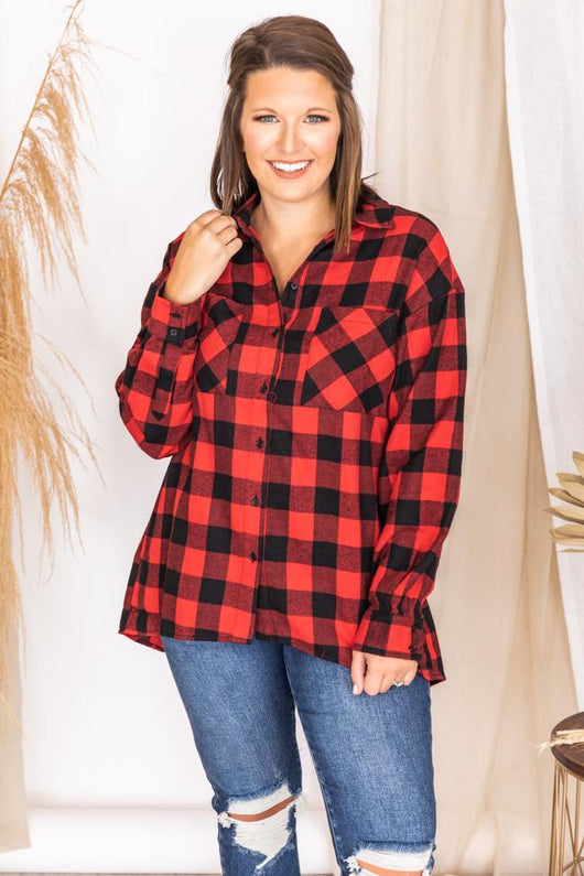Northern Sky Red Buffalo Plaid Button Up Blouse