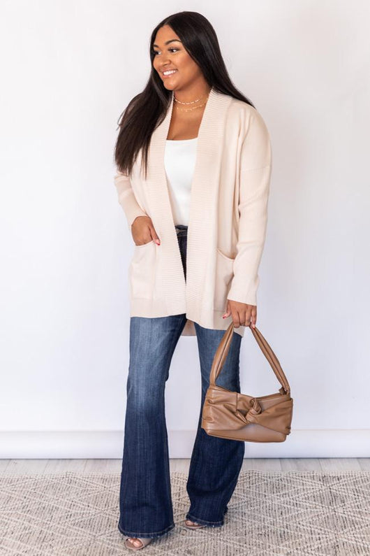 Too Many Times Cream Ribbed Cardigan