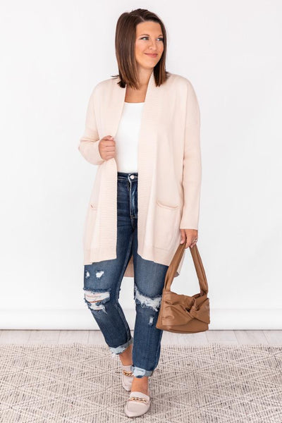 Too Many Times Cream Ribbed Cardigan