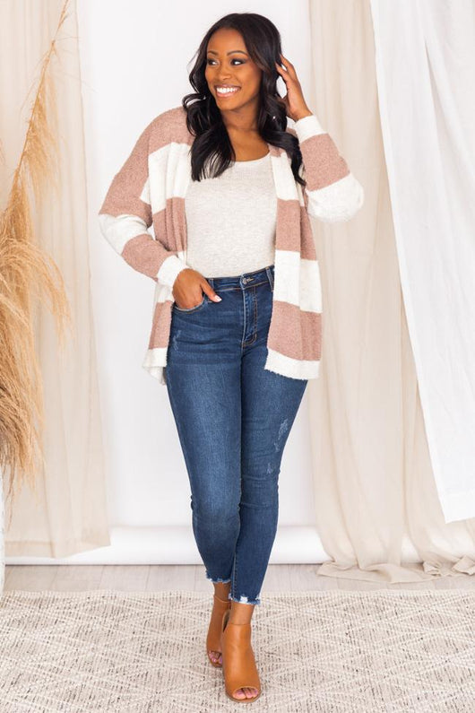 Leaving Lovely Ivory/Mauve Stripe Cardigan