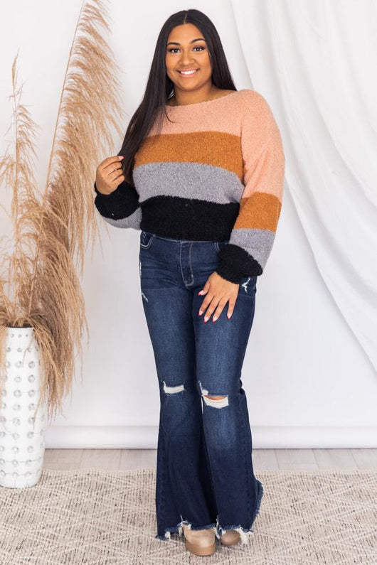 I'll Be Fine Multi Stripe Colorblock Pullover Sweater FINAL SALE