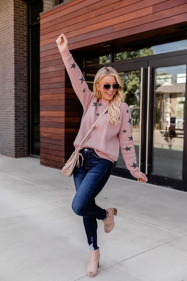 Take A Glance Pink Star Sweater