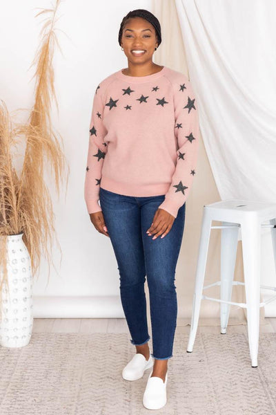 Take A Glance Pink Star Sweater