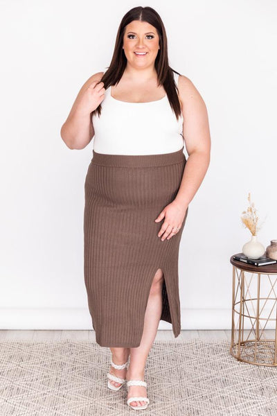 Make A Decision Mocha Side Slit Sweater Midi Skirt