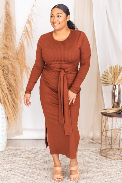 How've You Been Rust Ribbed Midi Dress FINAL SALE