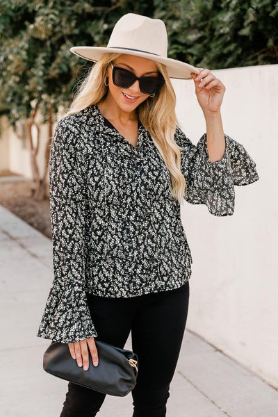 Fields Of Dreams Black Floral Button Front Blouse