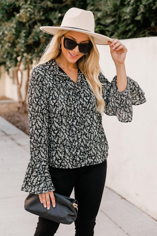 Fields Of Dreams Black Floral Button Front Blouse