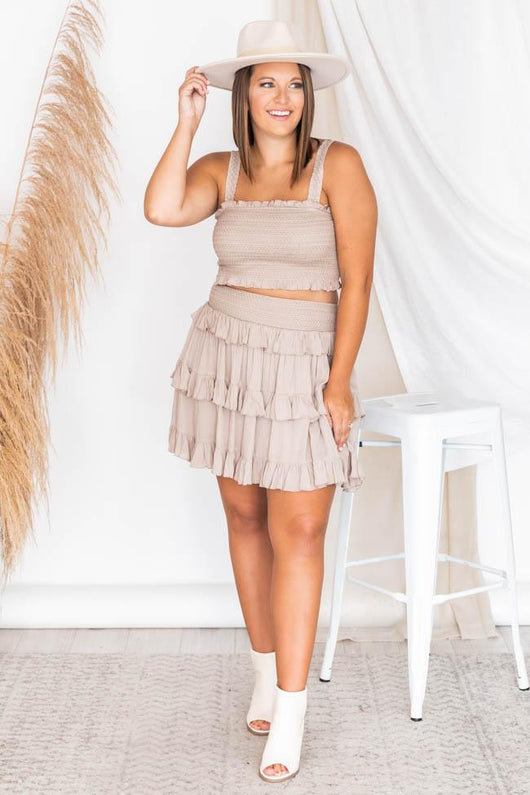 Steal Your Sunshine Taupe Smocked Cropped Tank FINAL SALE