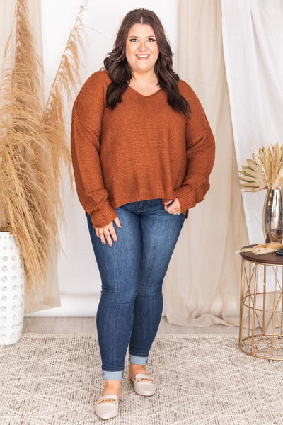 LIVING MY BEST STYLE X PINK LILY Boston College V-Neck Terracotta Sweater