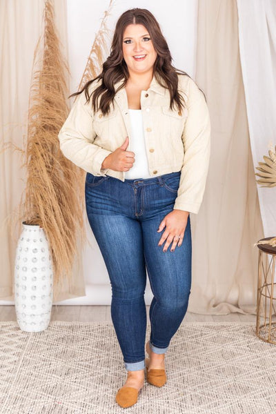 LIVING MY BEST STYLE X PINK LILY Fenway Embroidered Collar Cord Beige Jacket