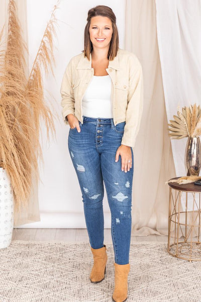 LIVING MY BEST STYLE X PINK LILY Fenway Embroidered Collar Cord Beige Jacket