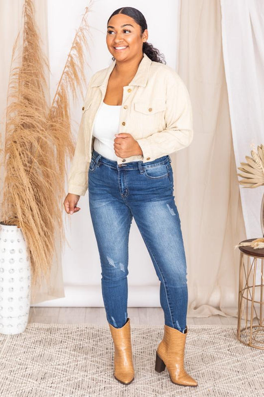 LIVING MY BEST STYLE X PINK LILY Fenway Embroidered Collar Cord Beige Jacket