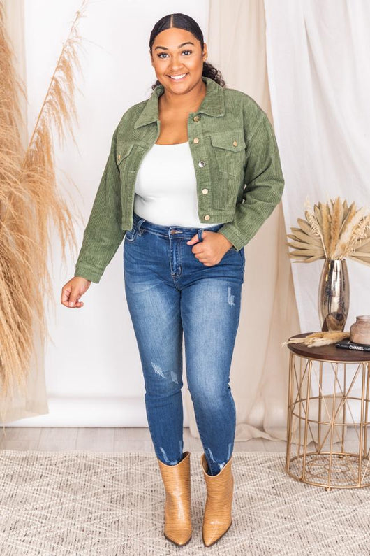 LIVING MY BEST STYLE X PINK LILY Fenway Embroidered Collar Cord Olive Jacket