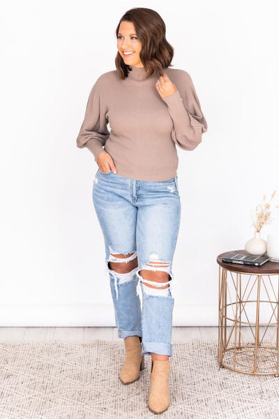 Mystic Moves Mocha Fitted Mock Neck Sweater