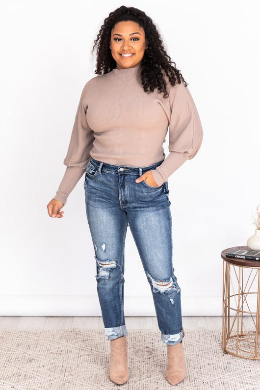 Mystic Moves Mocha Fitted Mock Neck Sweater