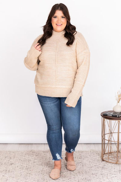 Divine Grace Beige Turtleneck Sweater