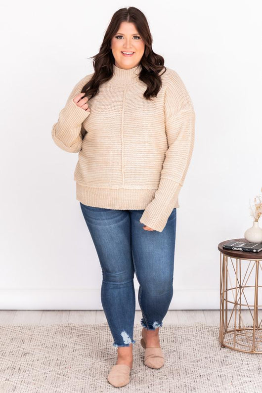 Divine Grace Beige Turtleneck Sweater