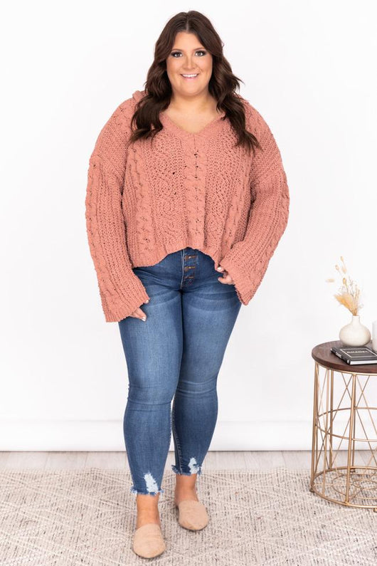 Spend The Night Terracotta Chenille Cable Knit Sweater FINAL SALE