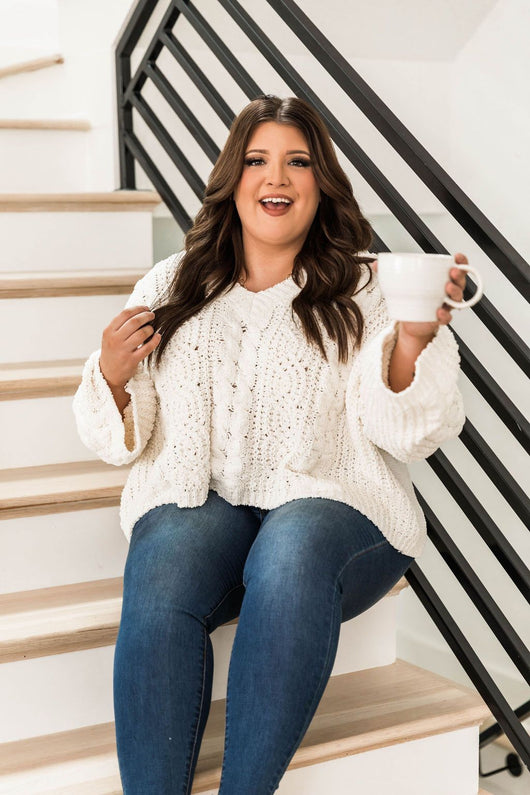 Spend The Night Cream Chenille Cable Knit Sweater