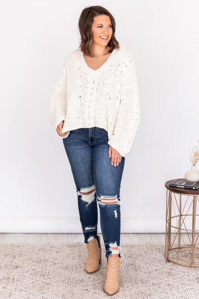 Spend The Night Cream Chenille Cable Knit Sweater