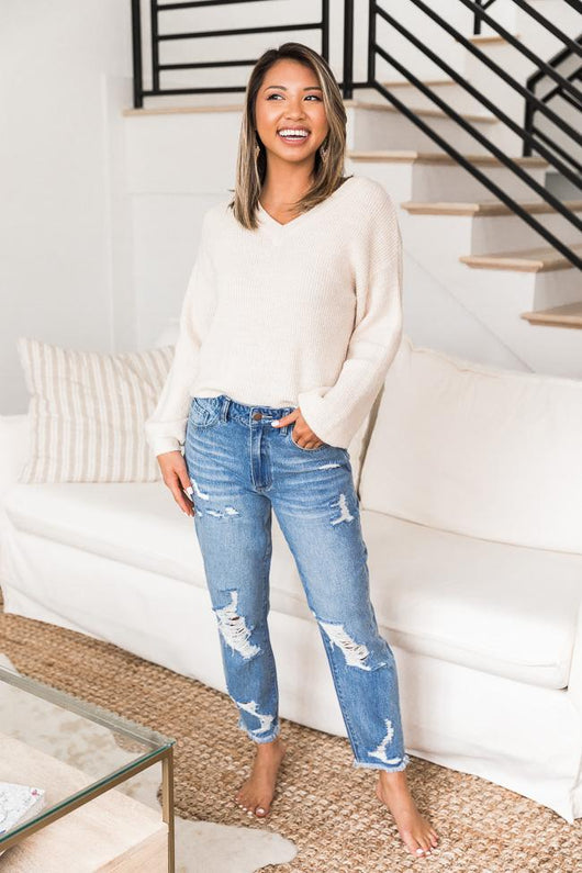 Constant Reminder Oatmeal V-Neck Sweater FINAL SALE
