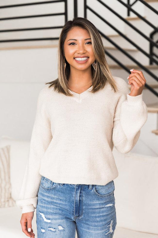 Constant Reminder Oatmeal V-Neck Sweater FINAL SALE