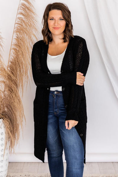 Chance To Change Black Cable Knit Cardigan