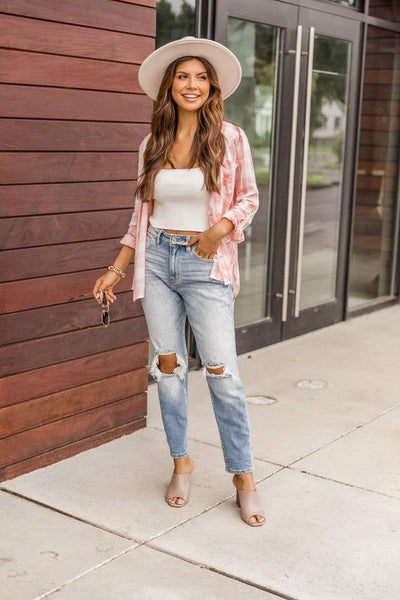 A Step Away Coral Plaid Blouse FINAL SALE