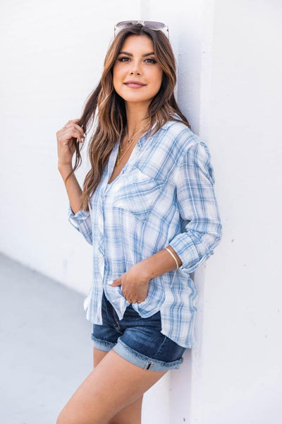 A Step Away Blue Plaid Blouse