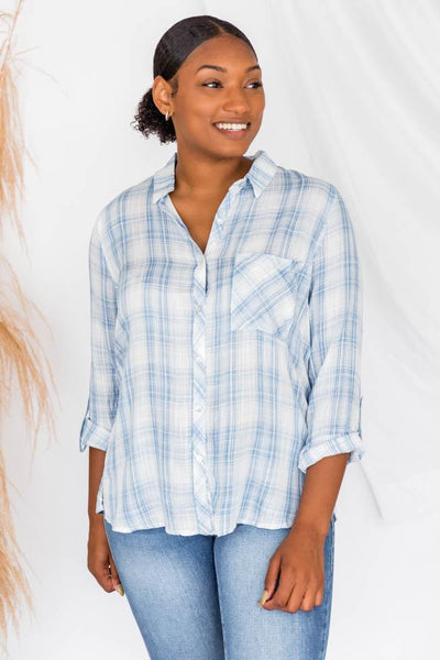A Step Away Blue Plaid Blouse