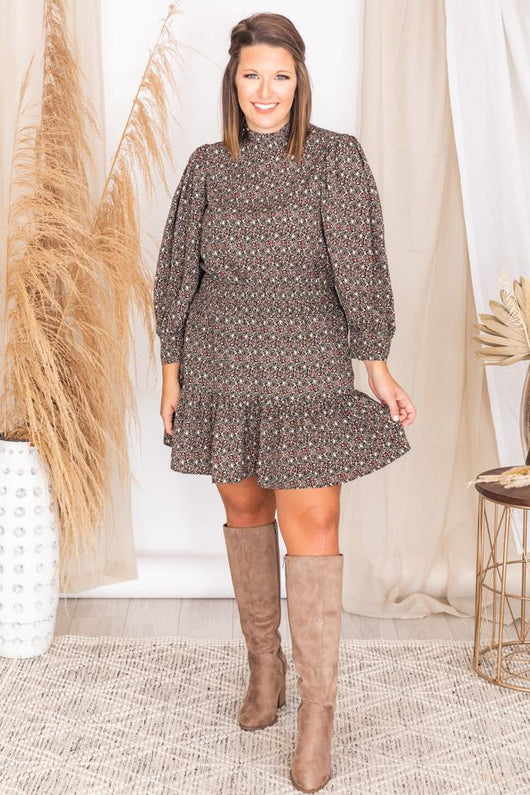 LIVING MY BEST STYLE X PINK LILY Sullivan Square Mock Neck Floral Olive Dress