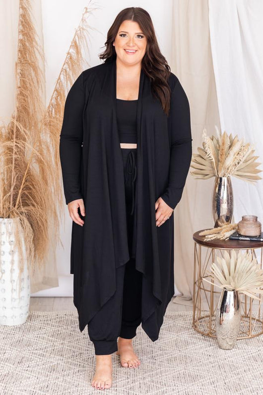 A New Dawn Black Ribbed Duster Cardigan