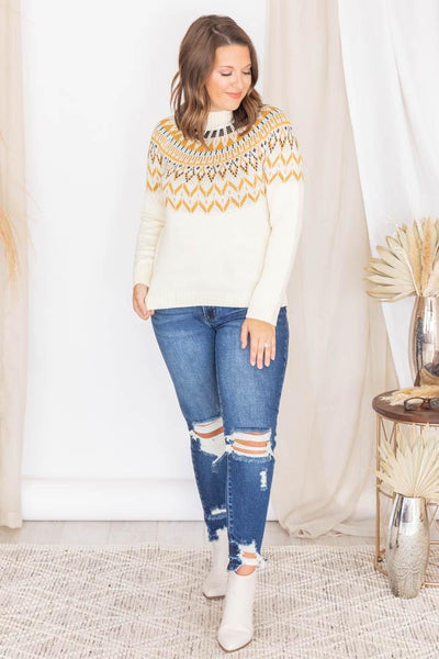 Under The Same Sky Mustard Fair Isle Sweater
